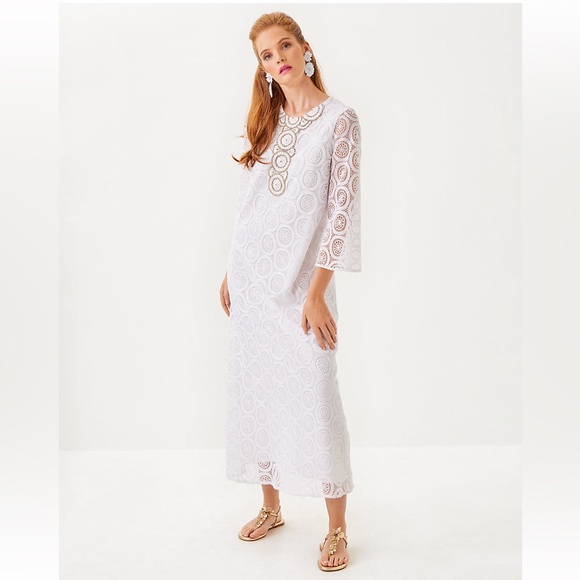 NWT Lilly Pulitzer BURNETT LACE MAXI DRESS BUTTERFLY MEDALLION LACE Sz 6 - Picture 2 of 9